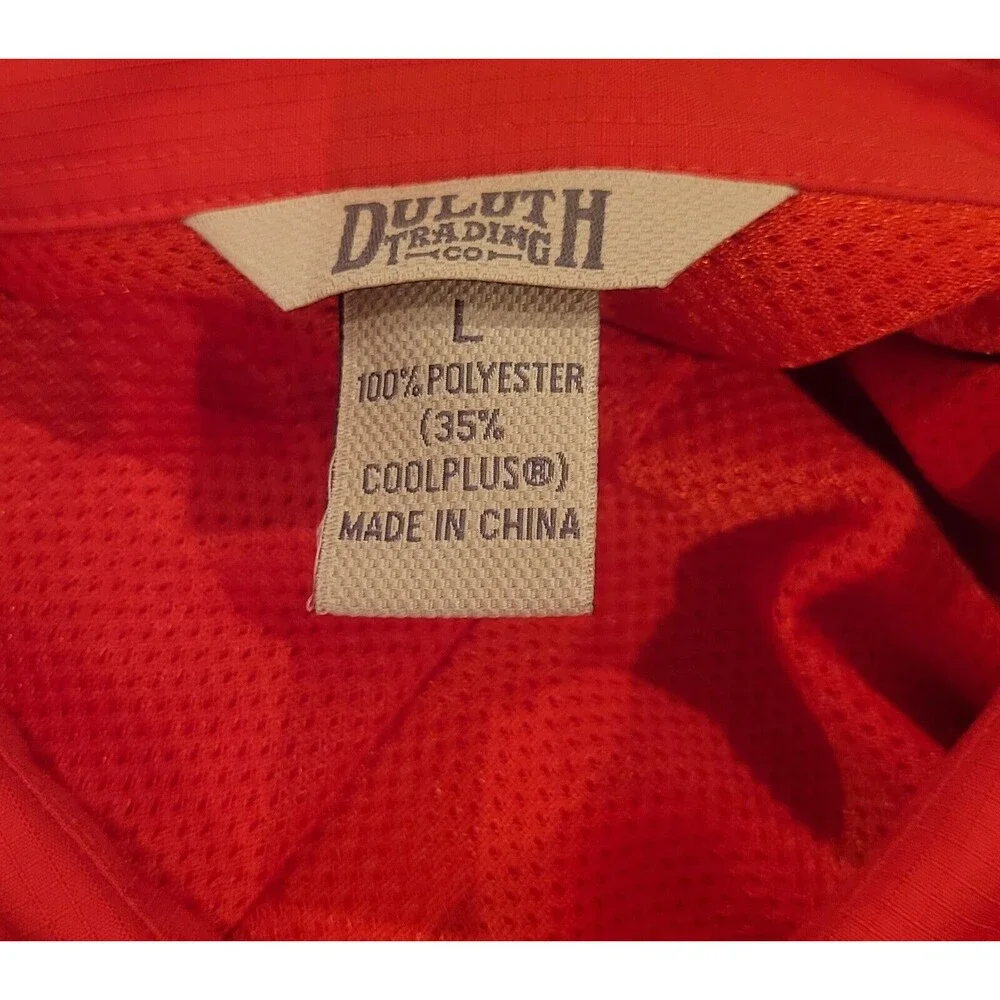 Duluth Trading Co Coolplus Long Sleeve Roll Tab Snap Vented Reddish Orange LG - Picture 6 of 9